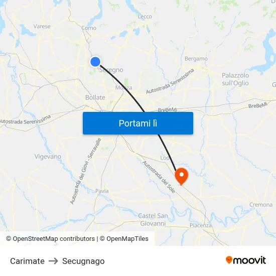 Carimate to Secugnago map
