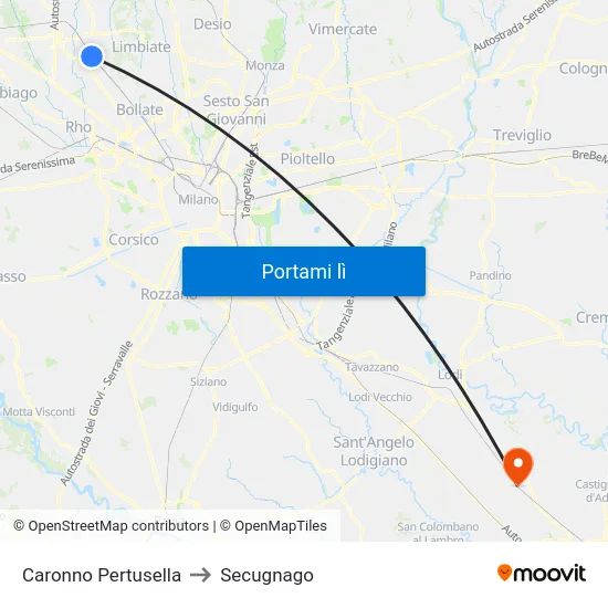 Caronno Pertusella to Secugnago map
