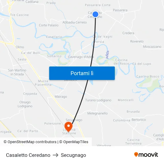 Casaletto Ceredano to Secugnago map