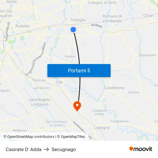 Casirate D' Adda to Secugnago map