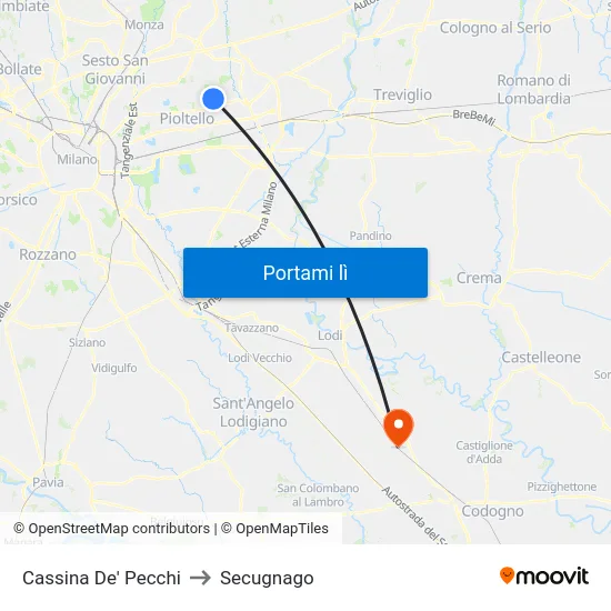 Cassina De' Pecchi to Secugnago map