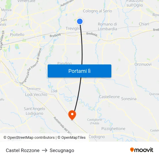 Castel Rozzone to Secugnago map