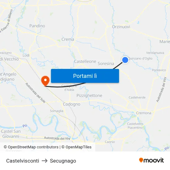 Castelvisconti to Secugnago map