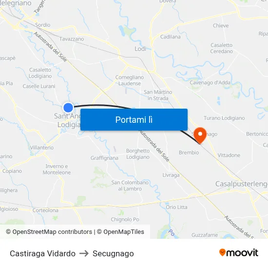Castiraga Vidardo to Secugnago map