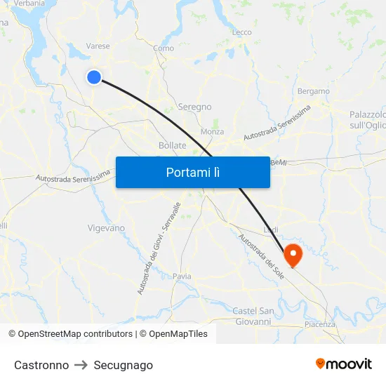 Castronno to Secugnago map