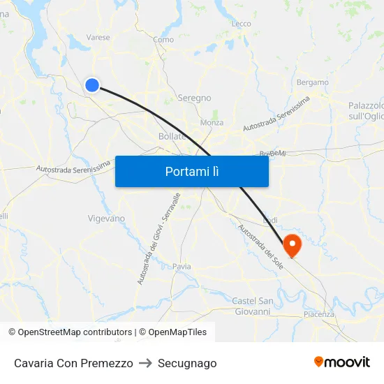 Cavaria Con Premezzo to Secugnago map