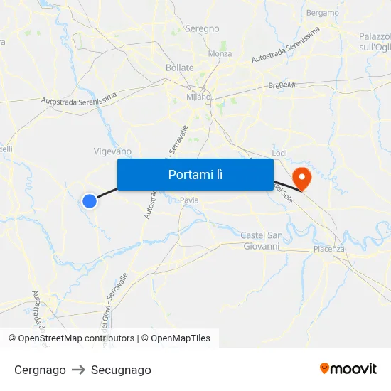 Cergnago to Secugnago map