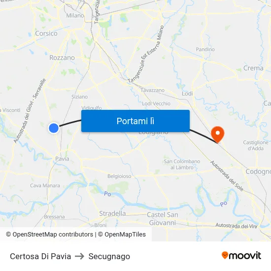 Certosa Di Pavia to Secugnago map