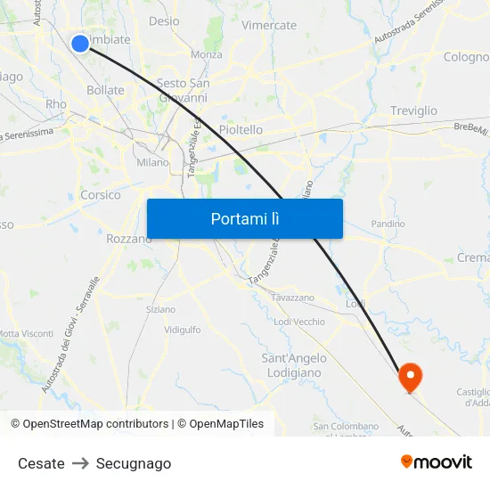 Cesate to Secugnago map