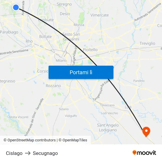 Cislago to Secugnago map