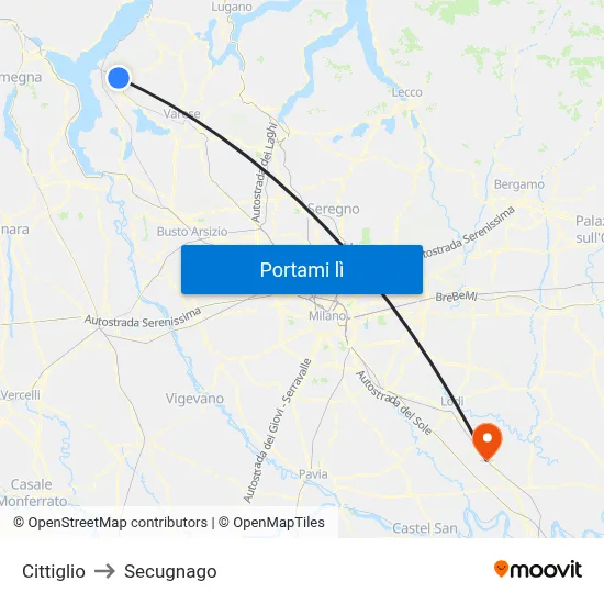 Cittiglio to Secugnago map