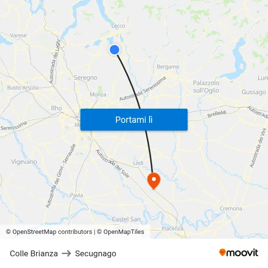Colle Brianza to Secugnago map