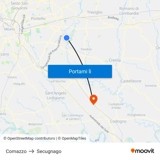 Comazzo to Secugnago map