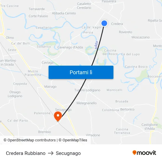 Credera Rubbiano to Secugnago map