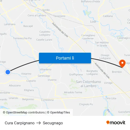 Cura Carpignano to Secugnago map