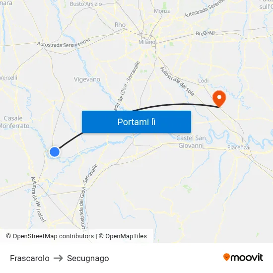 Frascarolo to Secugnago map