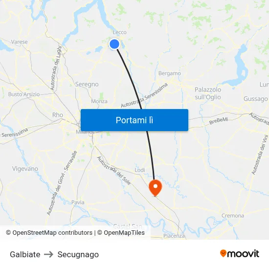 Galbiate to Secugnago map