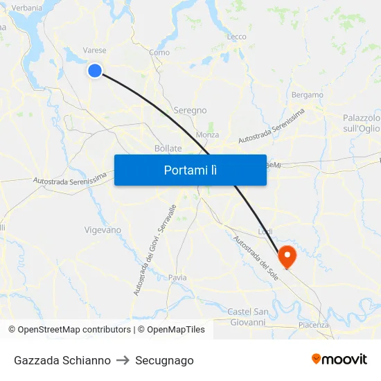 Gazzada Schianno to Secugnago map