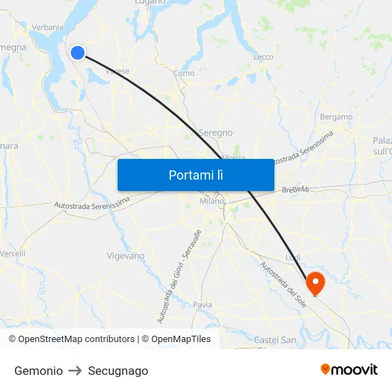 Gemonio to Secugnago map