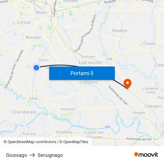 Giussago to Secugnago map