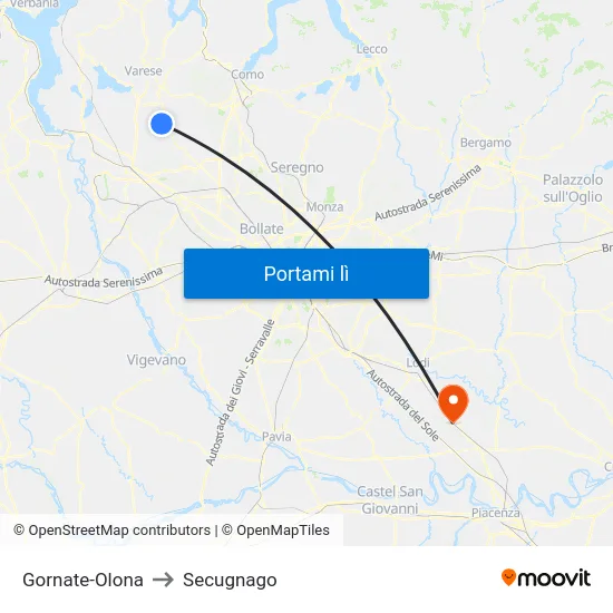 Gornate-Olona to Secugnago map