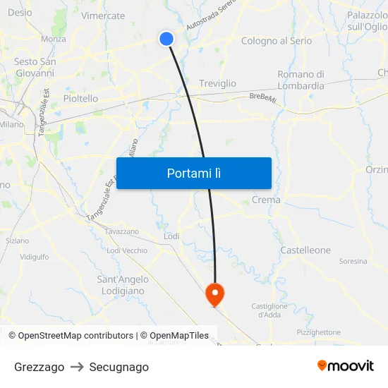Grezzago to Secugnago map