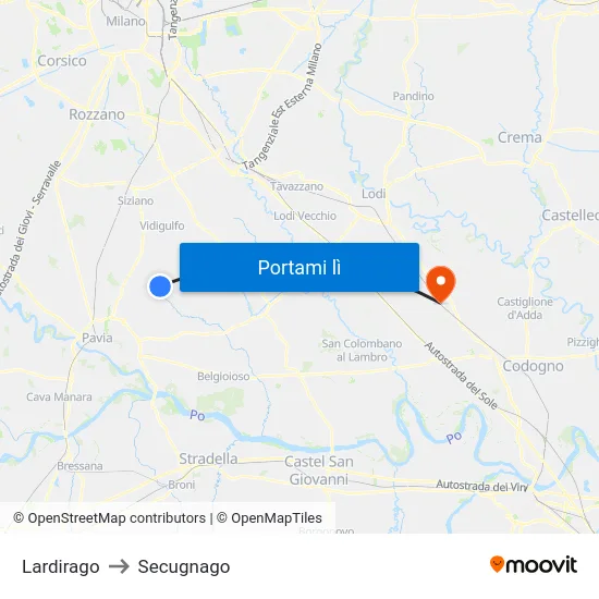 Lardirago to Secugnago map