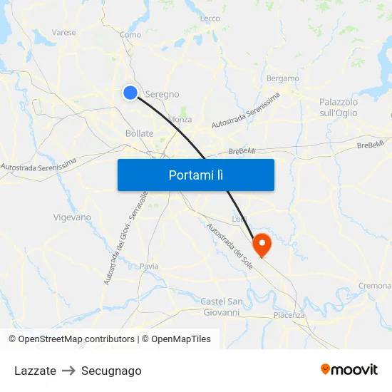 Lazzate to Secugnago map