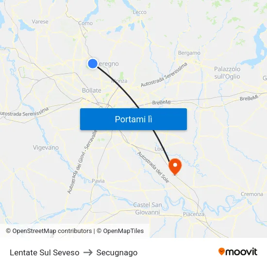 Lentate Sul Seveso to Secugnago map