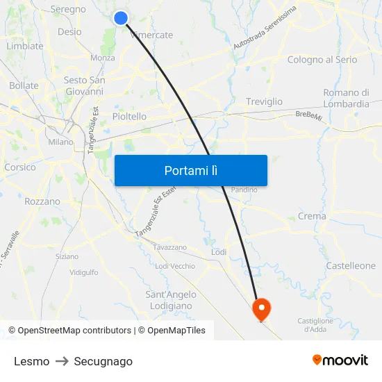 Lesmo to Secugnago map