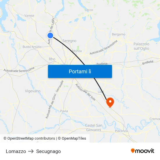 Lomazzo to Secugnago map