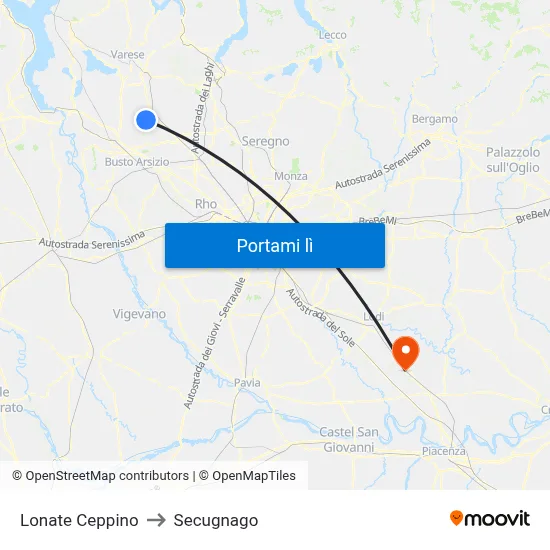 Lonate Ceppino to Secugnago map