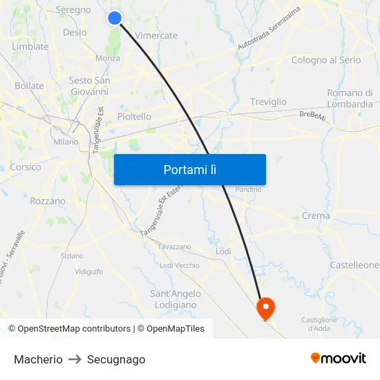Macherio to Secugnago map