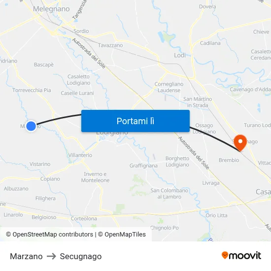 Marzano to Secugnago map