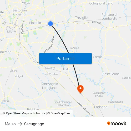 Melzo to Secugnago map