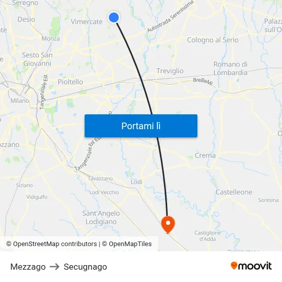 Mezzago to Secugnago map