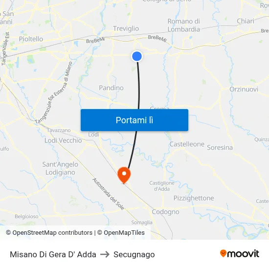 Misano Di Gera D' Adda to Secugnago map