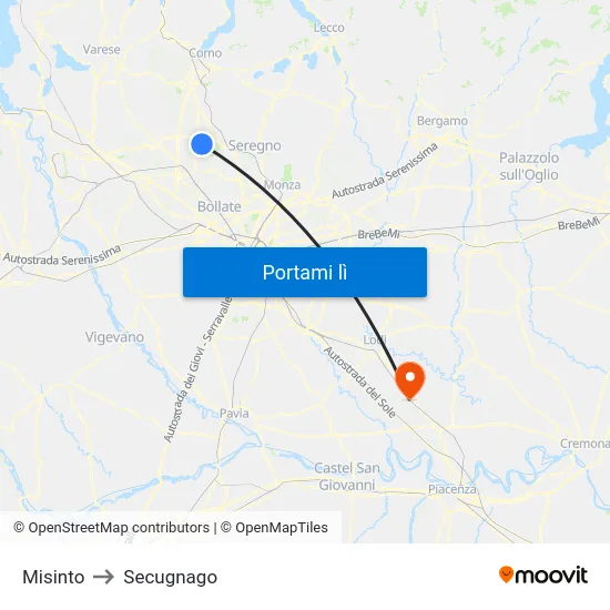 Misinto to Secugnago map