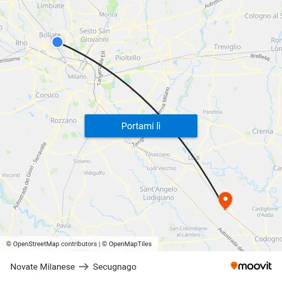 Novate Milanese to Secugnago map