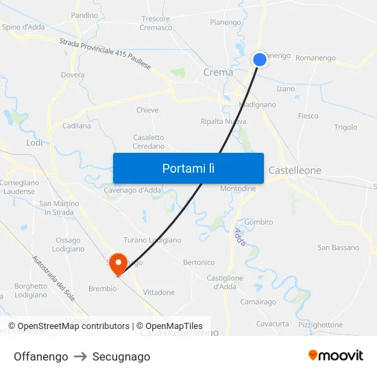 Offanengo to Secugnago map