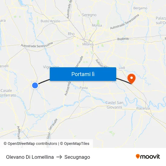 Olevano Di Lomellina to Secugnago map