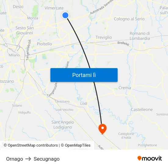 Ornago to Secugnago map