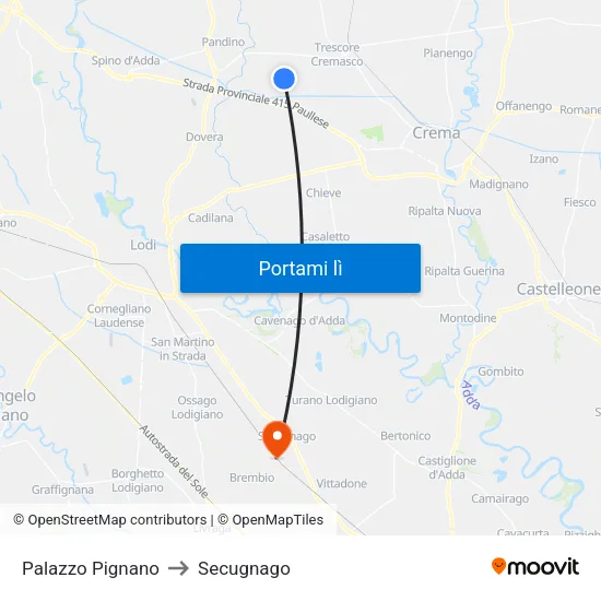 Palazzo Pignano to Secugnago map