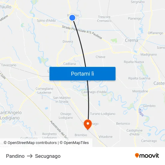 Pandino to Secugnago map