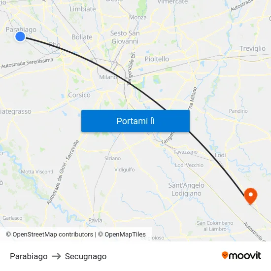 Parabiago to Secugnago map