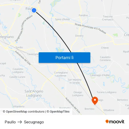 Paullo to Secugnago map