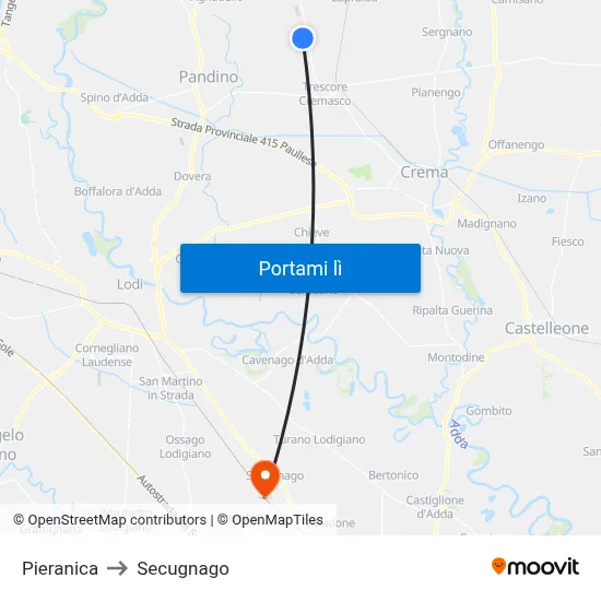 Pieranica to Secugnago map