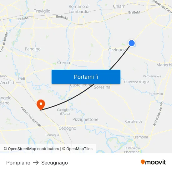 Pompiano to Secugnago map