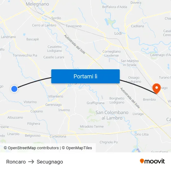 Roncaro to Secugnago map