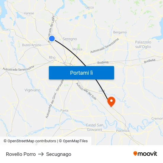 Rovello Porro to Secugnago map